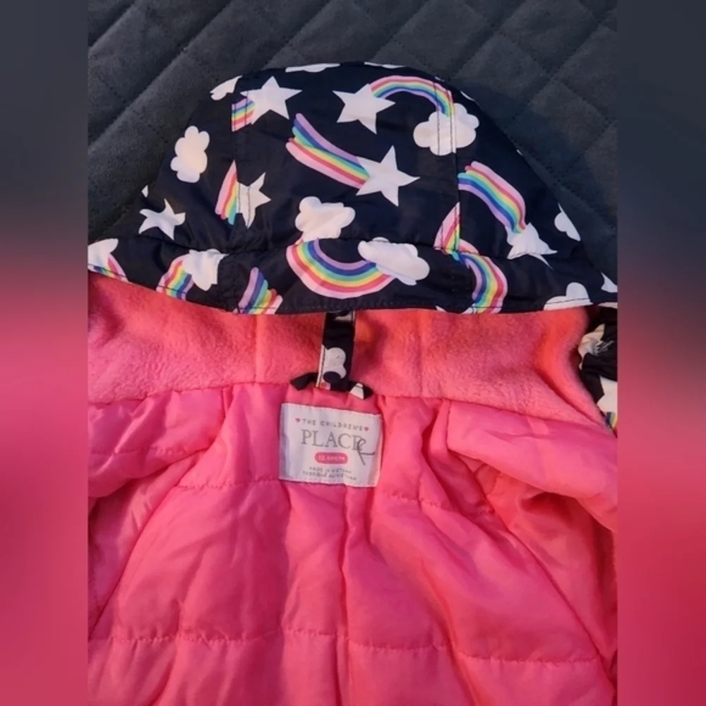 GIRLS NAVY‎ BLUE RAINBOW CLOUD WINTER JACKET SIZE 12-months CHILDREN’S PLACE